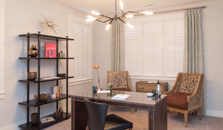 Washington DC home office with plantation shutters.